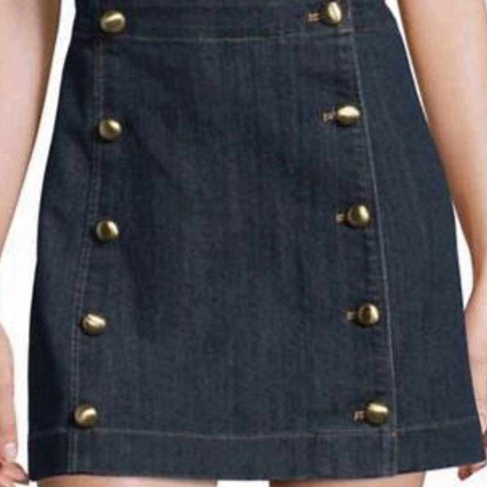 Michael Kors Denim Skirt With Gold Buttons - Picture 3 of 8
